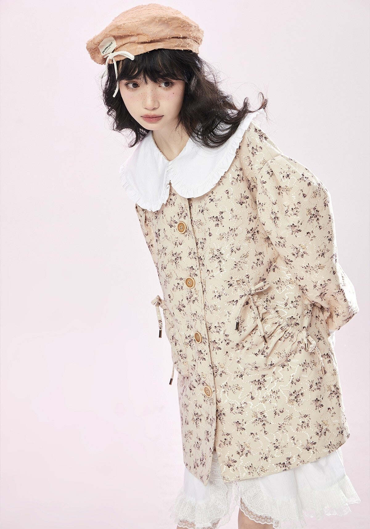 Original design retro print doll collar windbreaker jacket