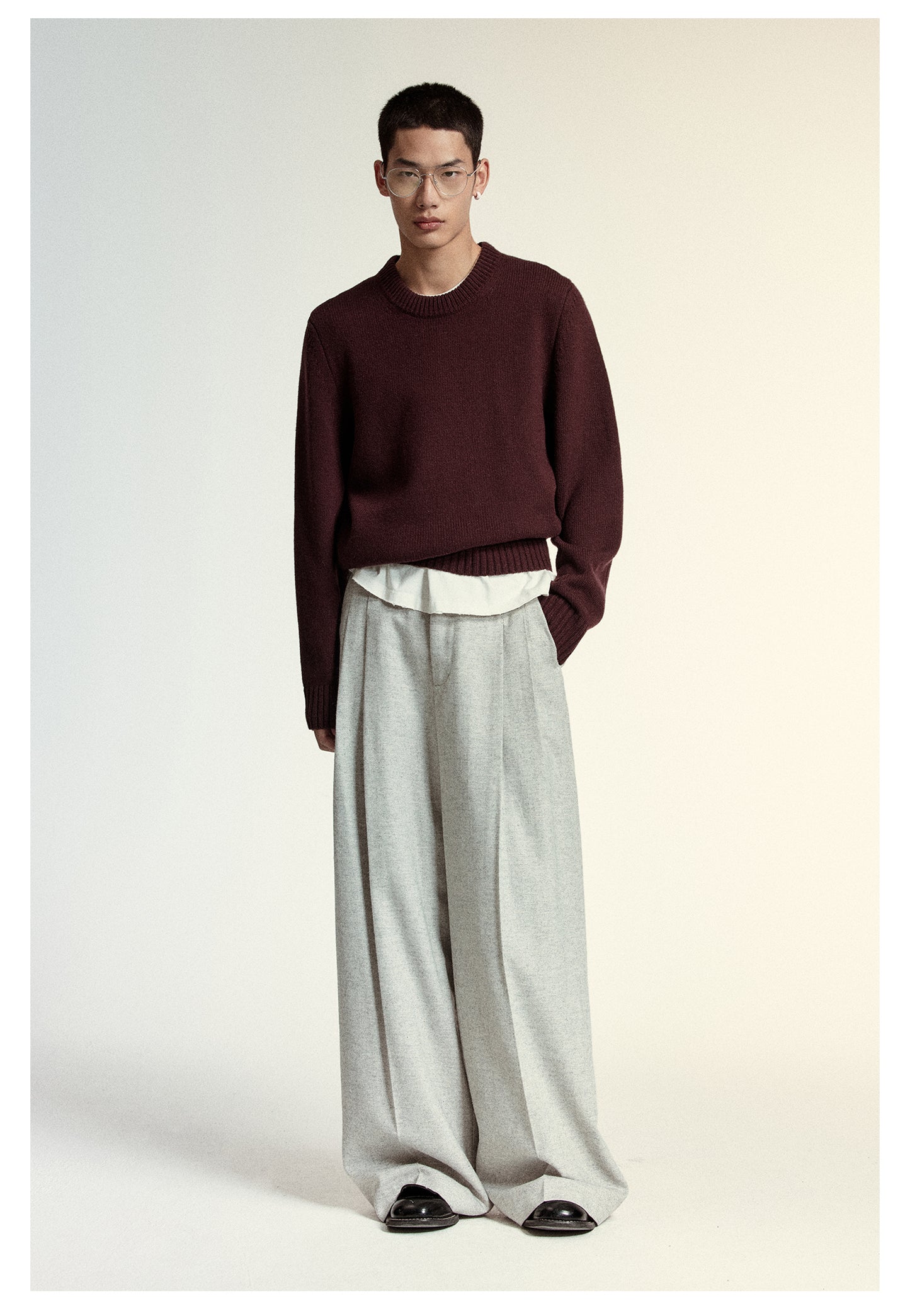 Wool-blend tweed wide pants