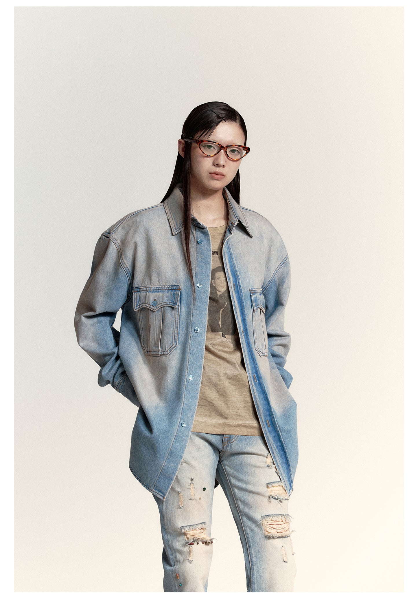 Washed gradient denim shirt