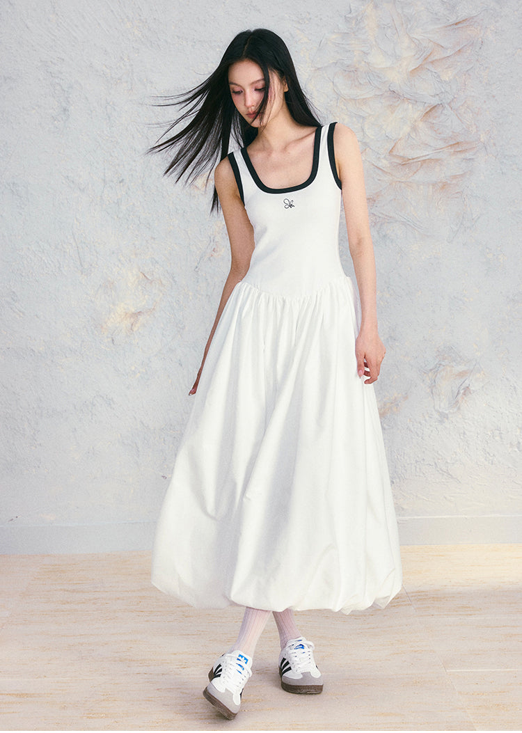 Square Neck Sleeveless Puff Skirt Dress