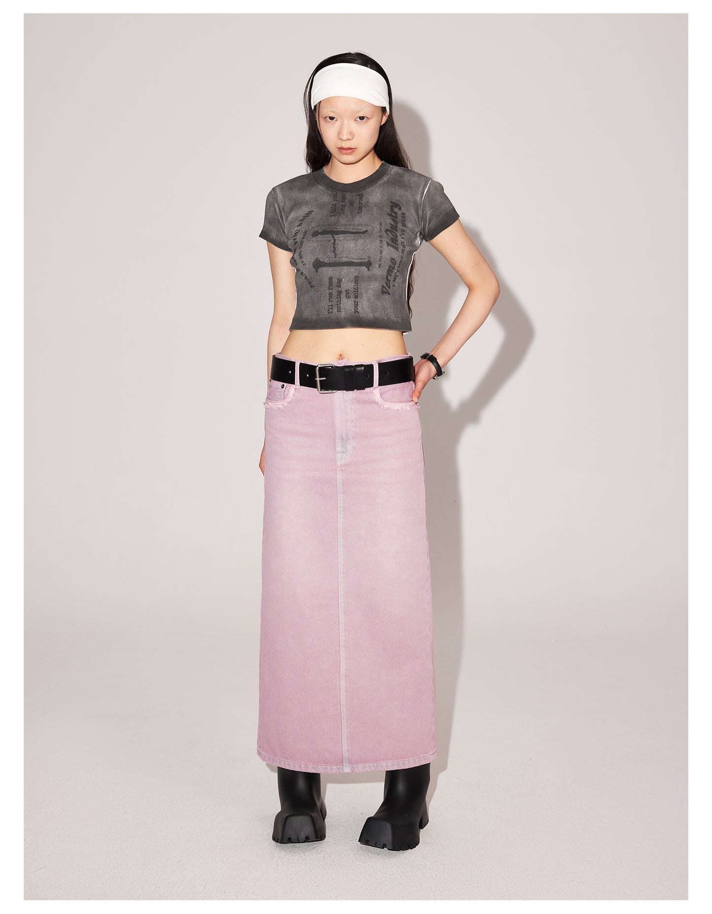 Slim Fit Long Length Washed Denim Skirt