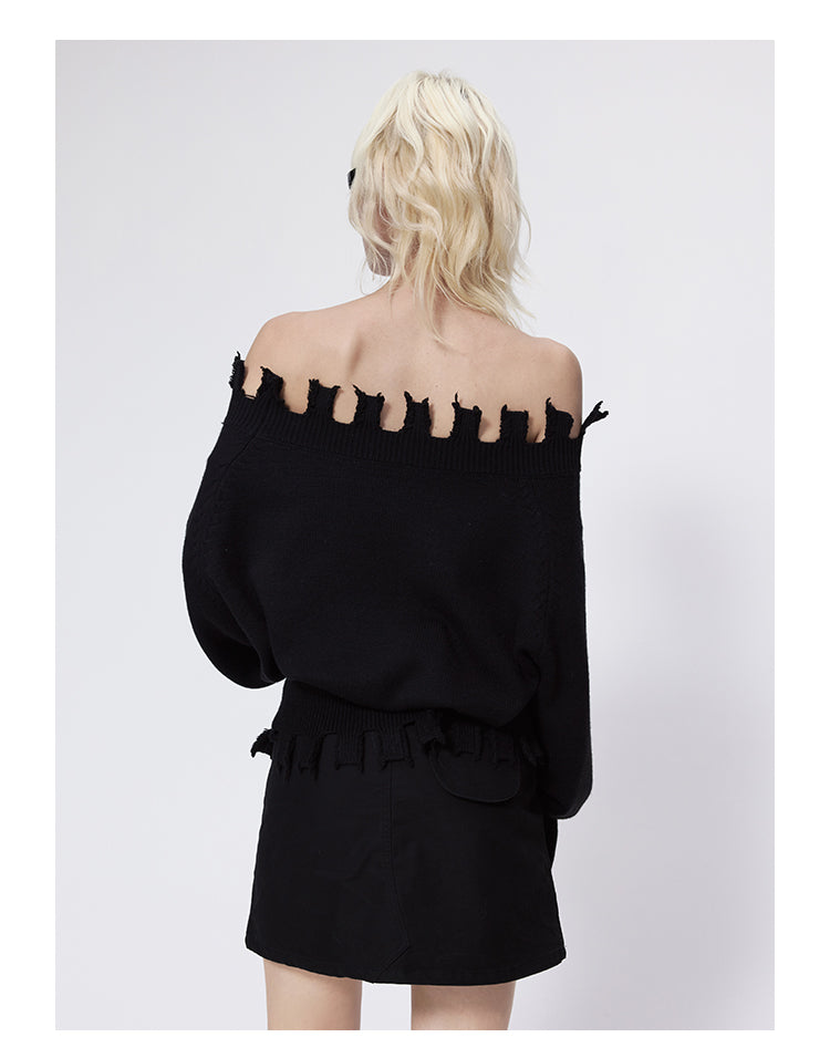 Irregular design off-shoulder silk knit