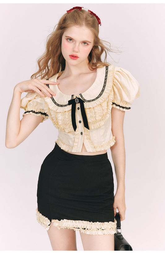 Jacquard Slim Short Length Shirt & Frill Slim Short Skirt Setup