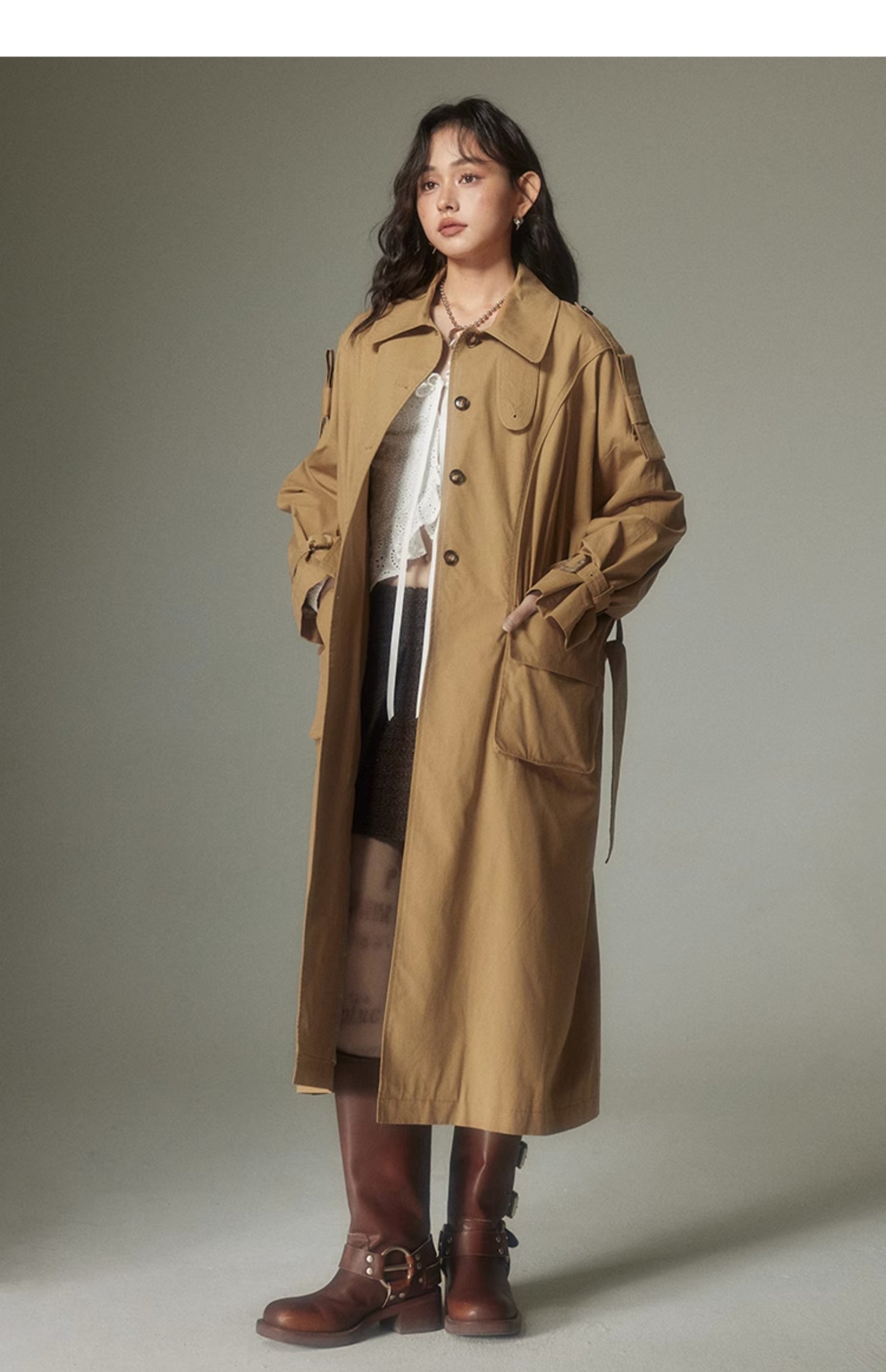 Khaki Retro British Long Trench Coat