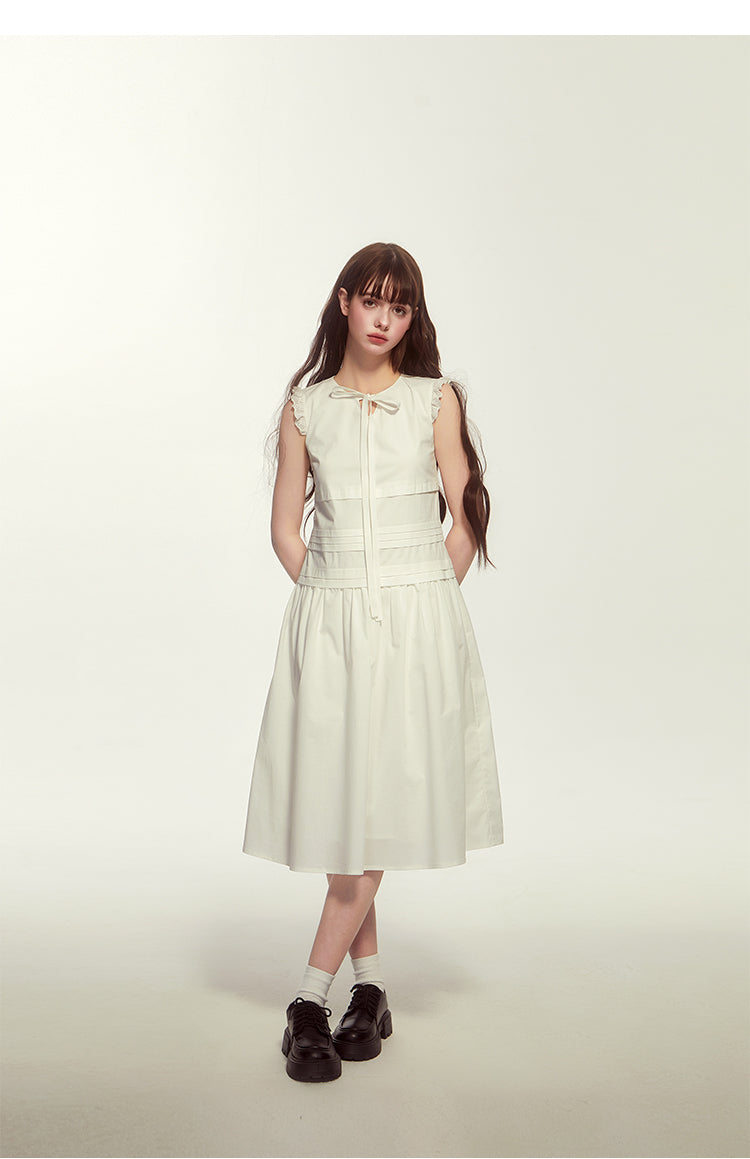 French Pleated Sleeveless Dress