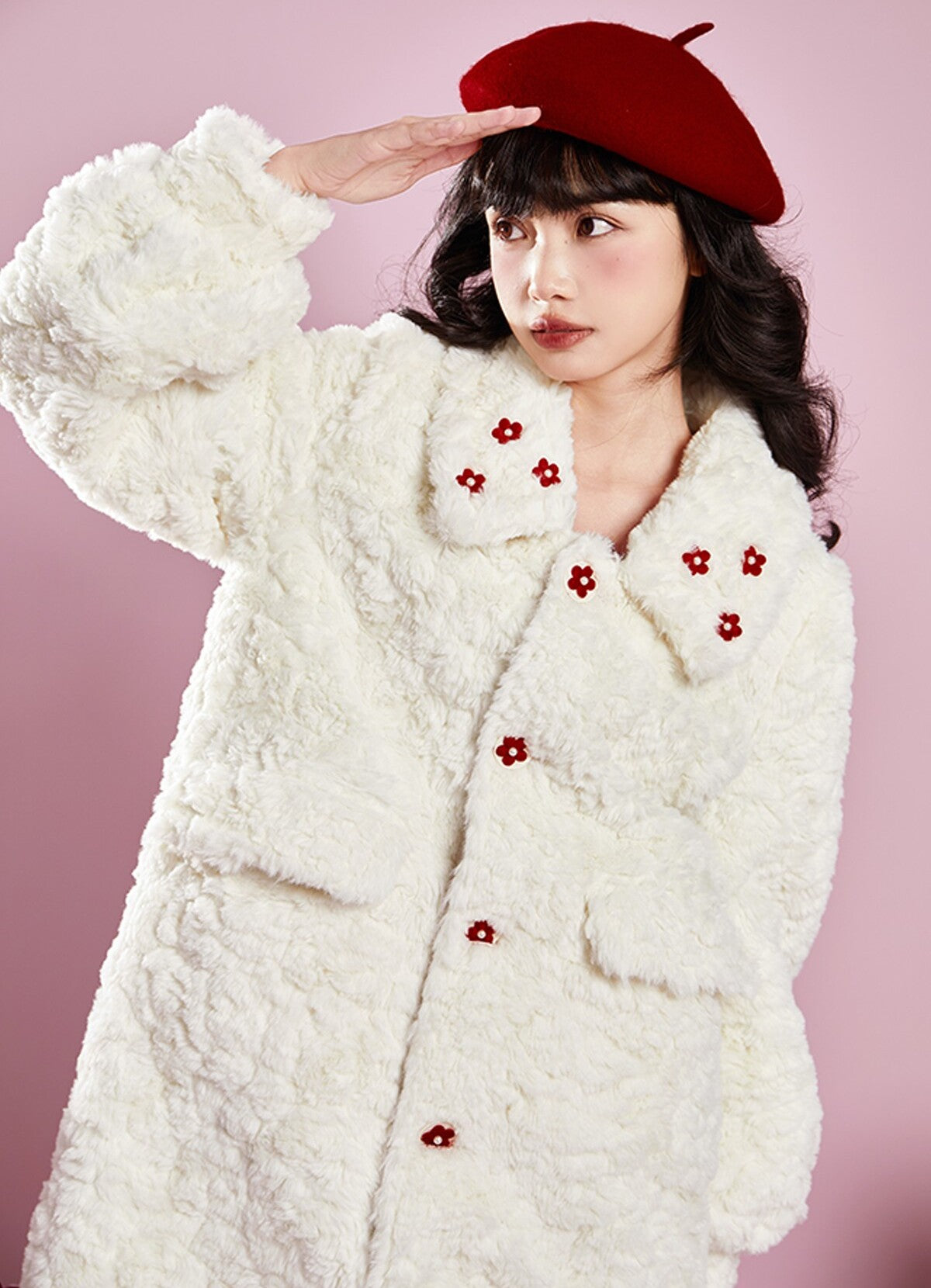 Original design winter retro mid-length thick plush coat