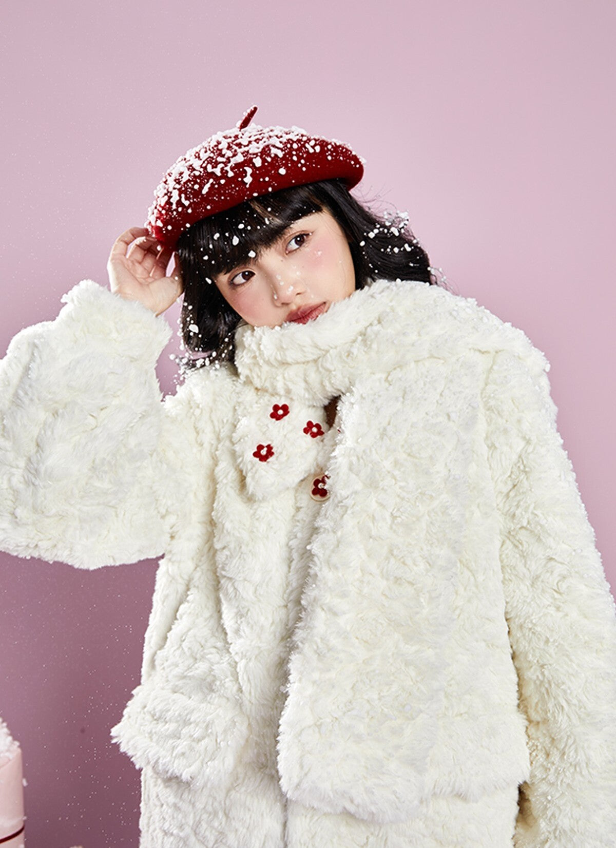 Original design winter retro mid-length thick plush coat