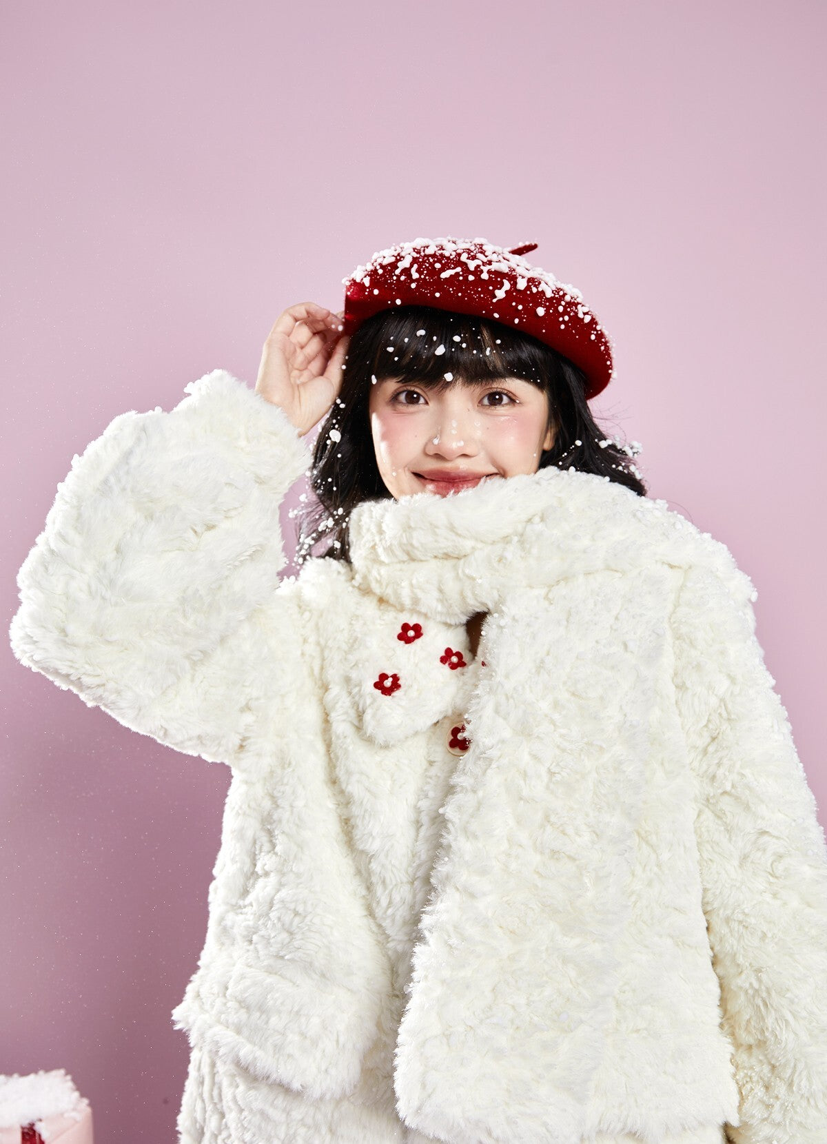 Original design winter retro mid-length thick plush coat