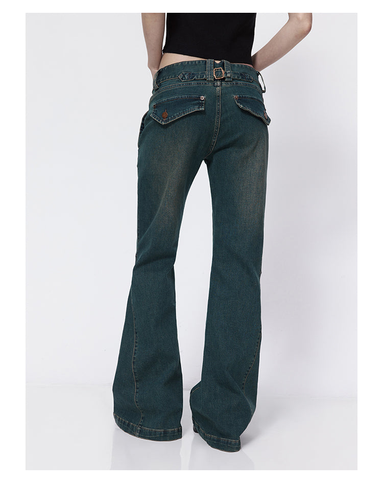 Slim straight retro flare denim pants