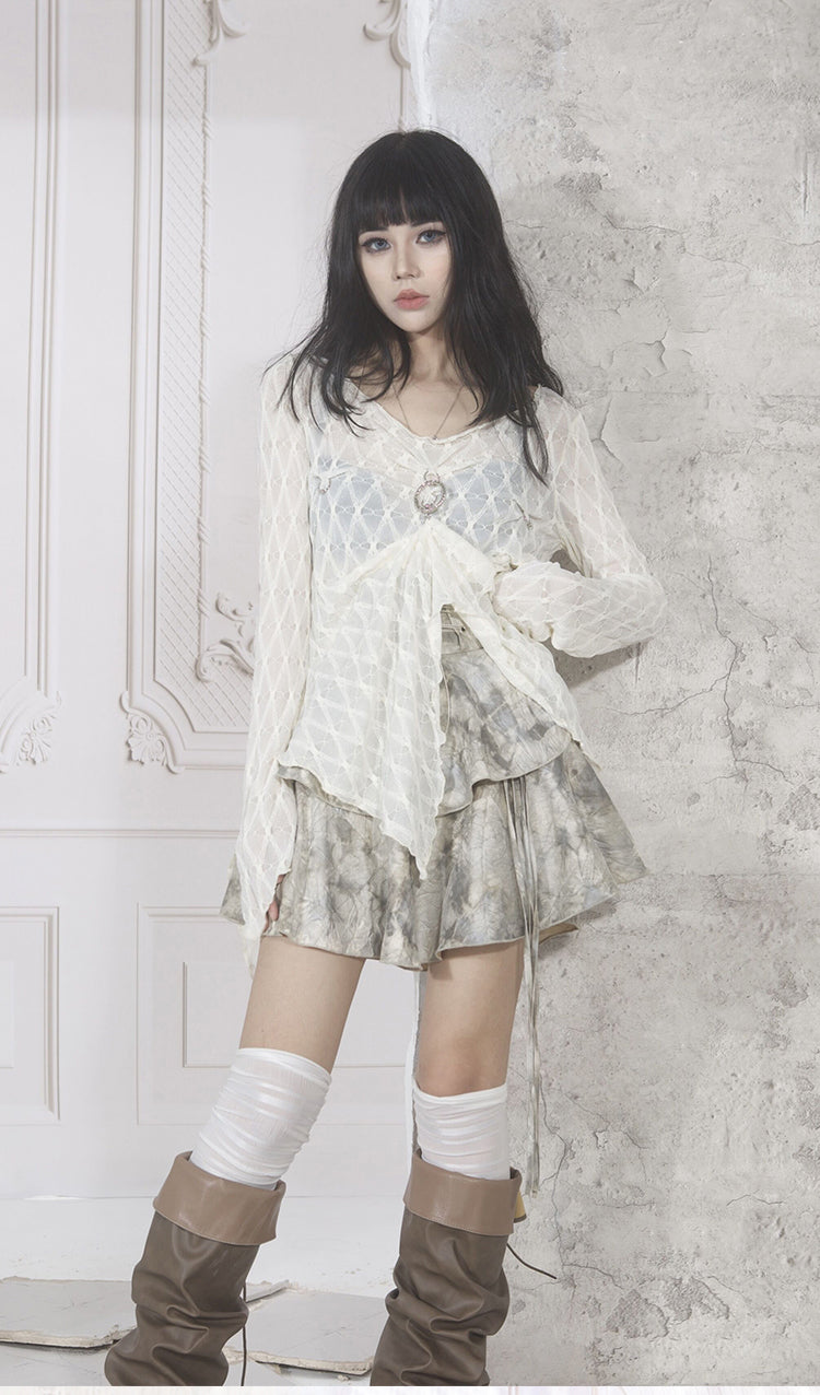 Irregular design see-through blouse