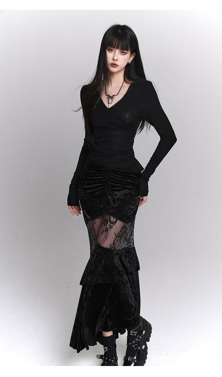 Velvet Fishtail Long Skirt