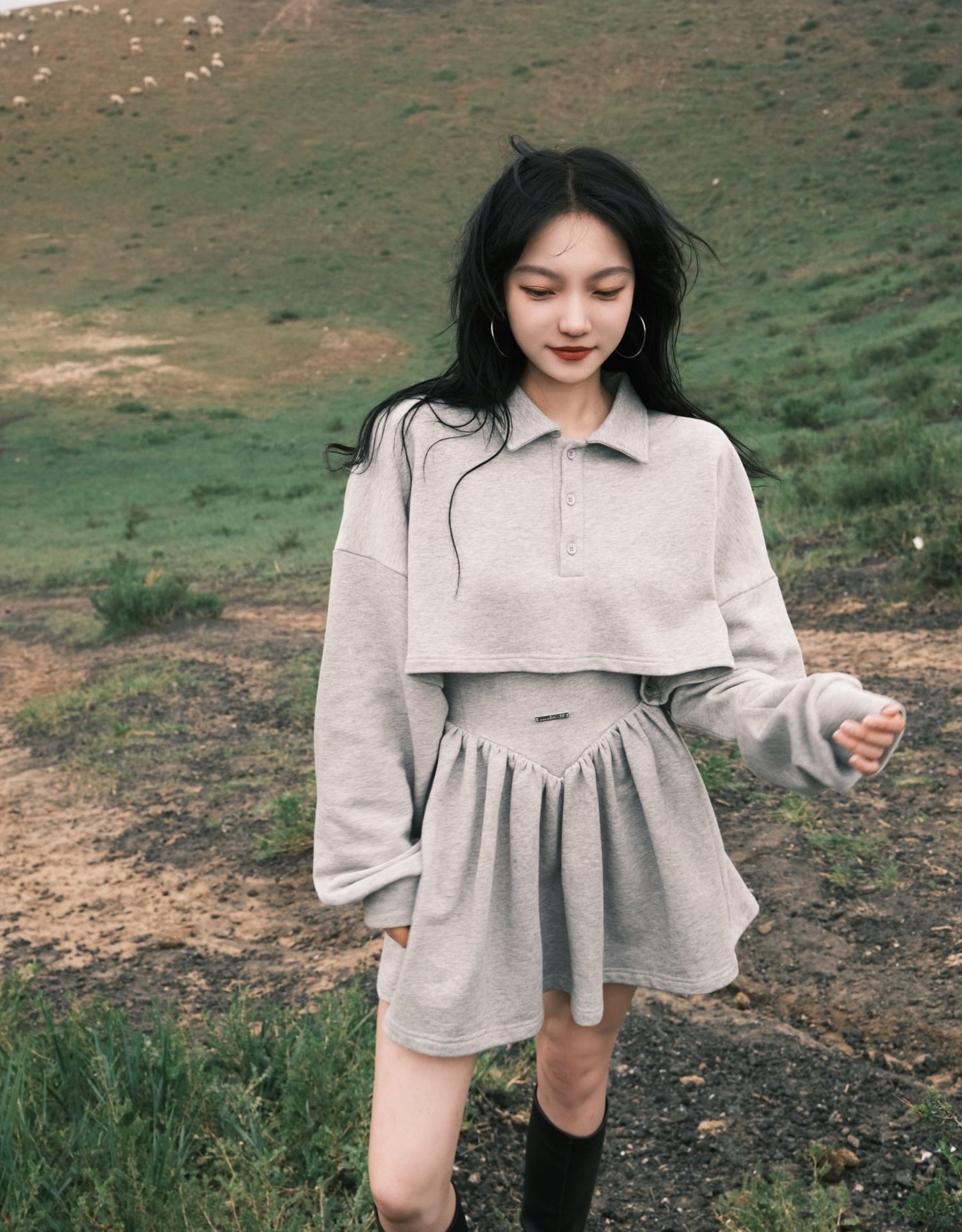 Loose Fit Casual Short Length Sweatshirt &amp; Short Length Sweatshirt Skirt Setup