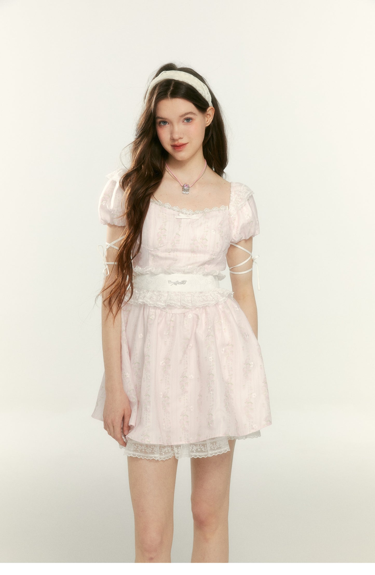 Pink Girdle Puff Sleeve Princess Dress