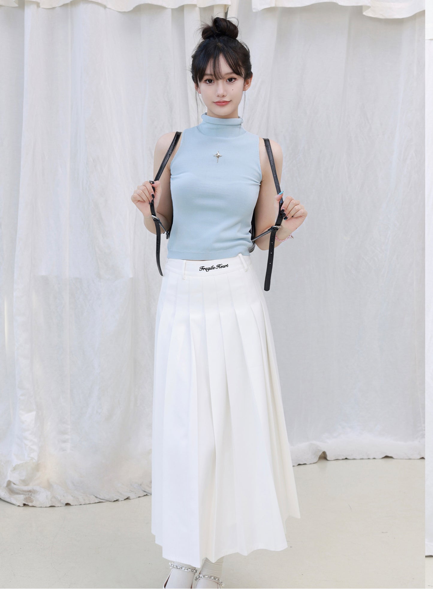 Long-length pleated skirt