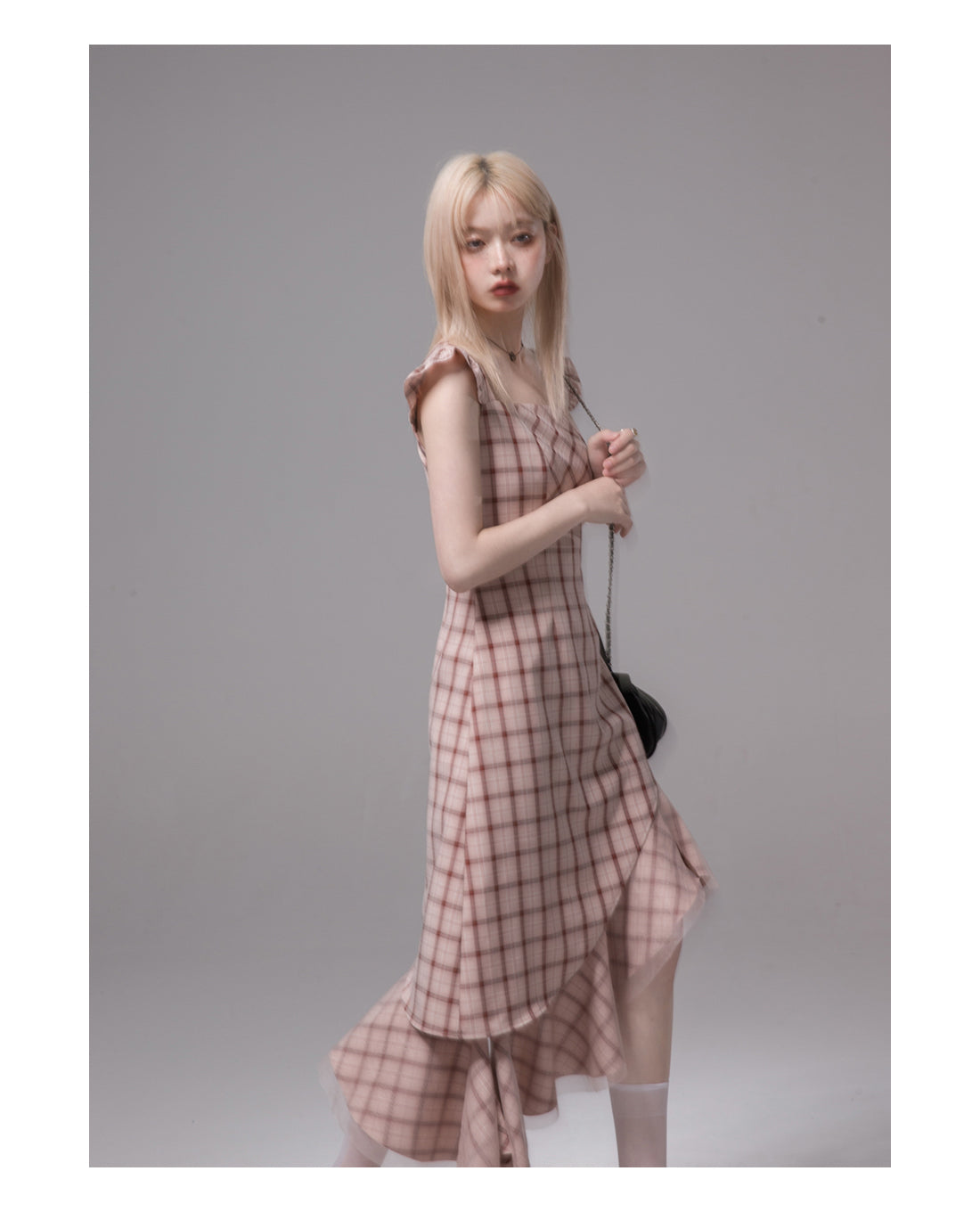 Irregular hem suspender dress