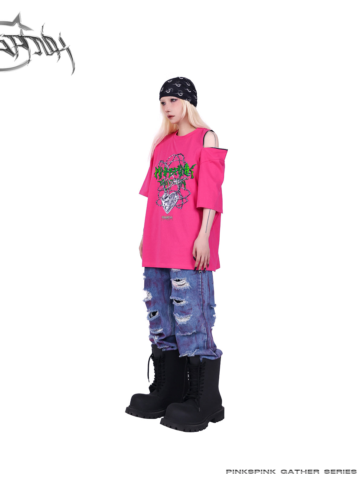 Loose Straight Graffiti Damaged Denim Pants