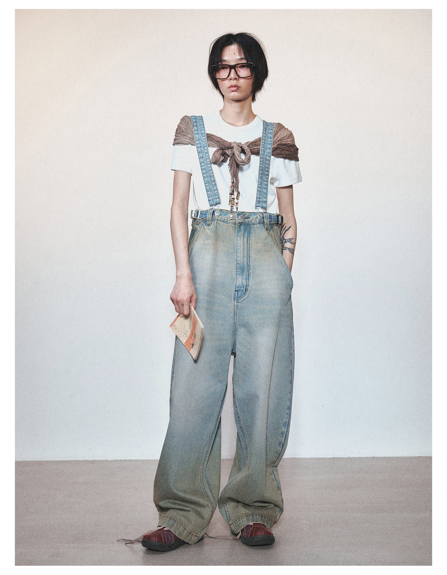 Retro Washed Casual Denim Suspender Pants