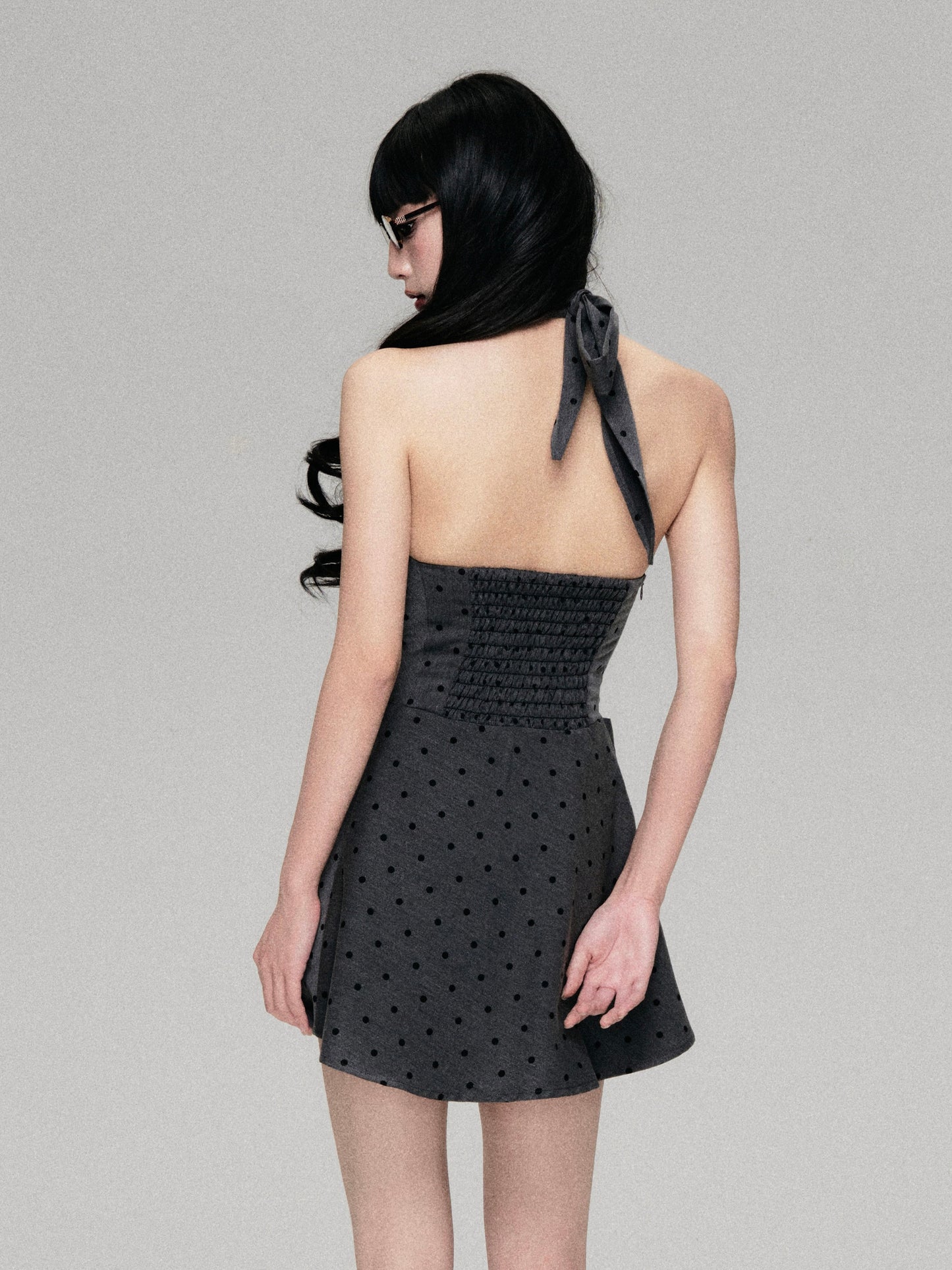 French Retro Swing Color Polka Dot Strap Halter Neck Dress