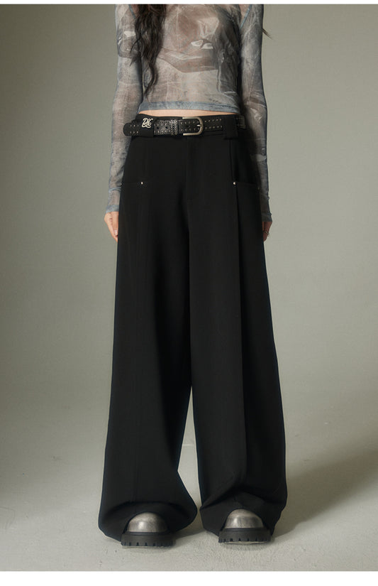 Wide Leg Straight Draped Pants