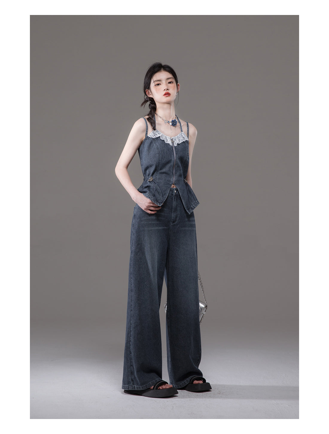 Double strap slimming denim set