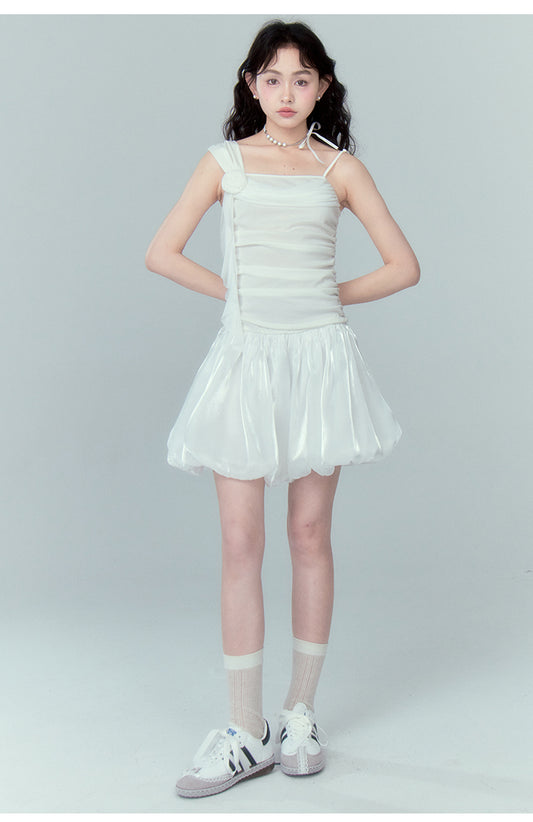 Satin Short Sleeve Suspender Dress