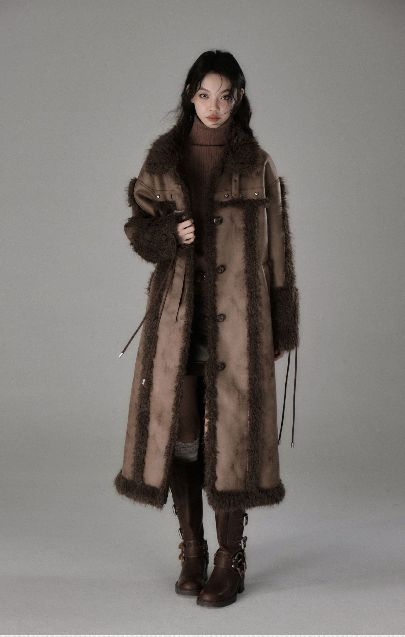 Lamb fur dress patched thick coat