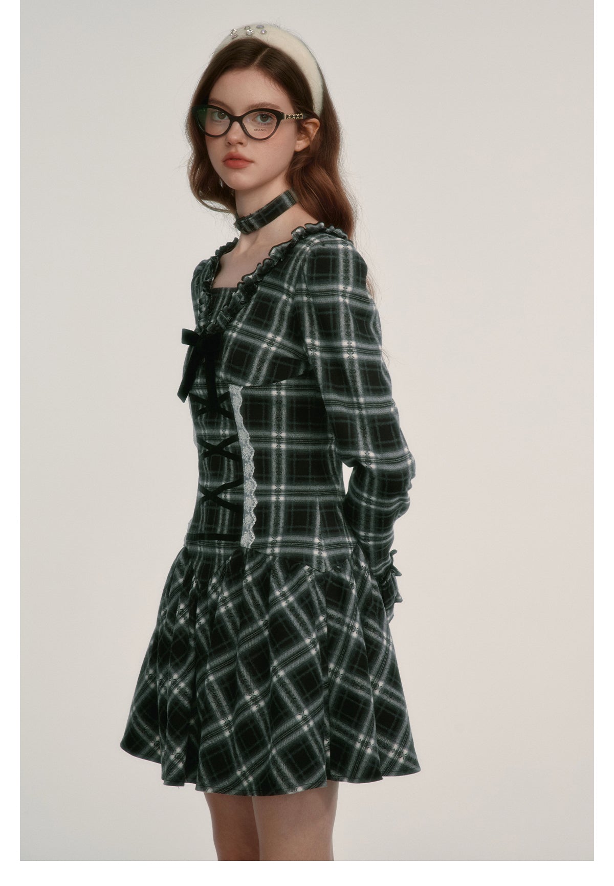 Plaid V-neck Waist Dress