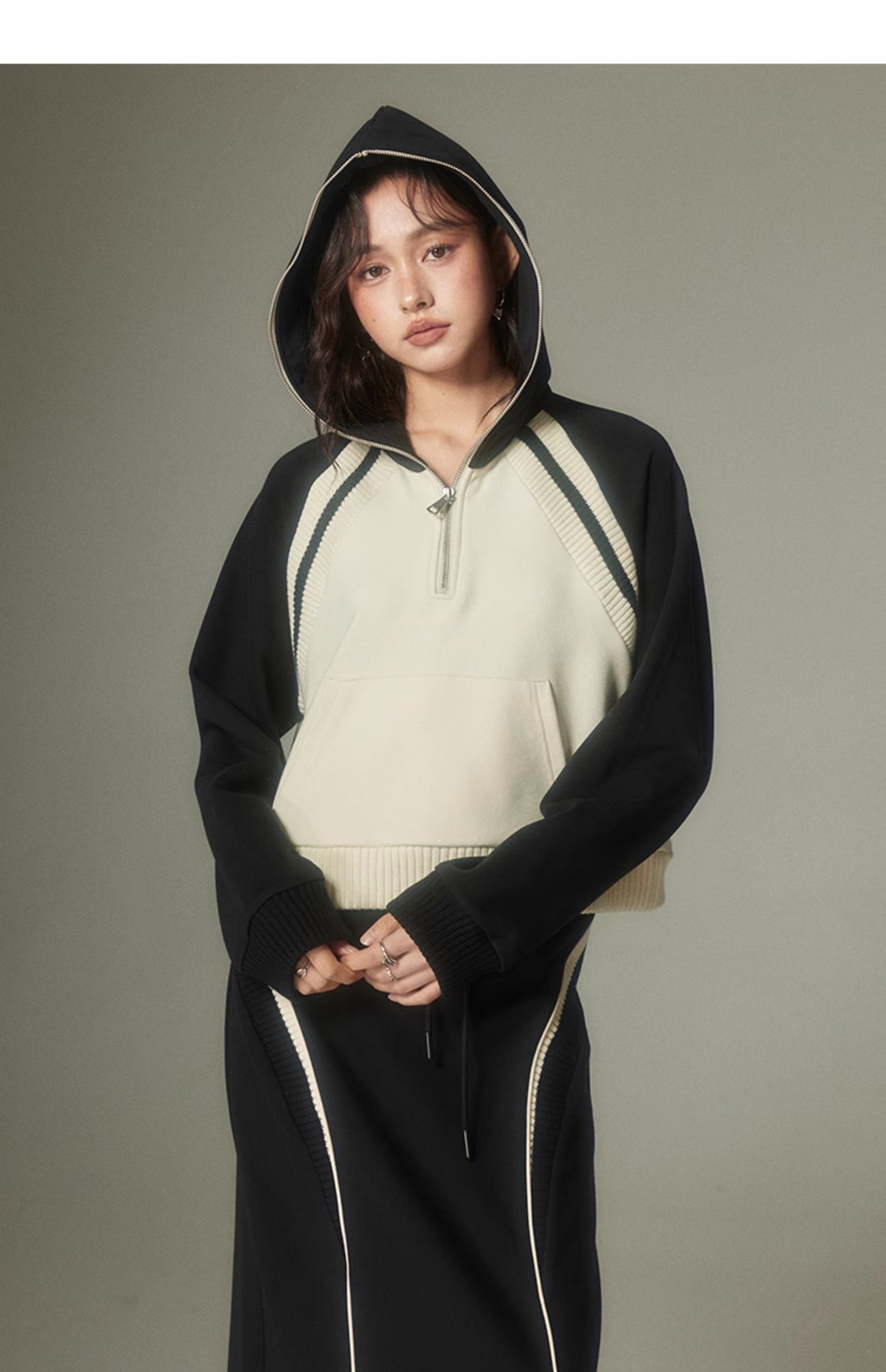 Short length half zip hoodie & long length slim fit set-up