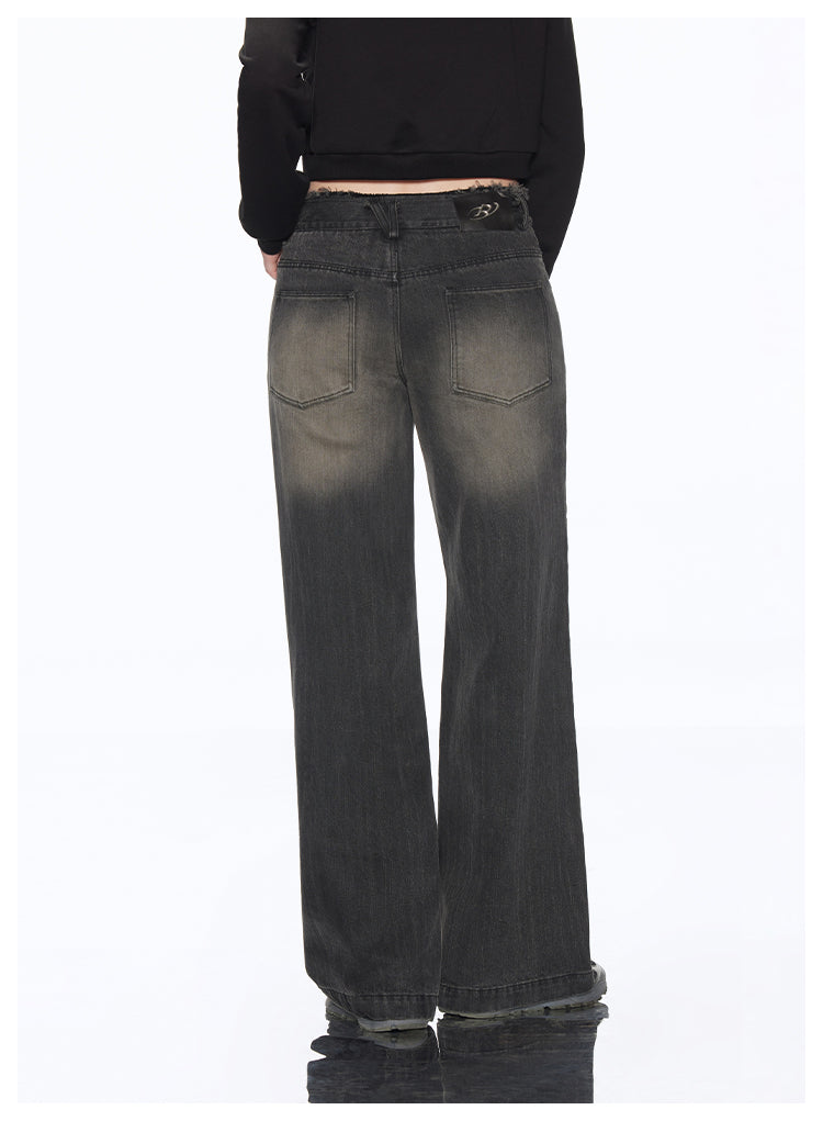 Loose fit retro washed black denim pants