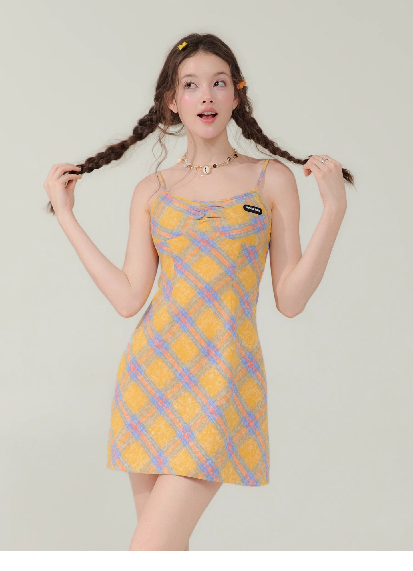 Checkered Slim Suspender Dress