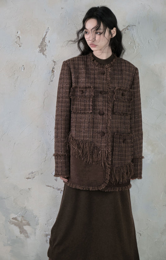 tweed loose tassel short coat