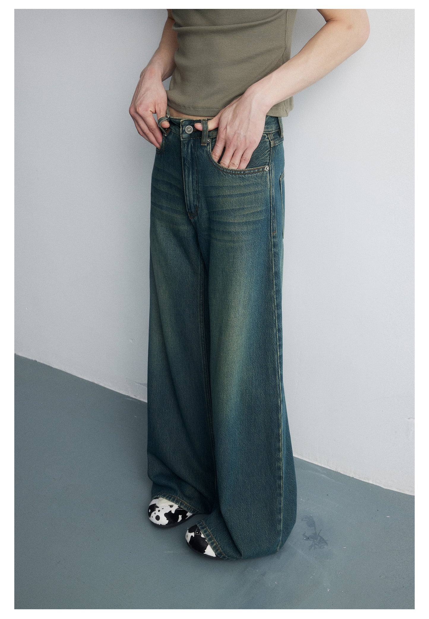 Vintage Damaged Loose Wide Leg Denim Pants