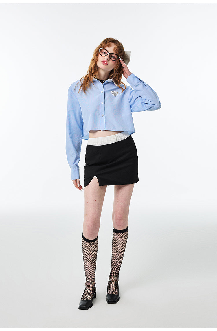 Slim Fit Short Lapel Shirt Hot Girl Basic Base Shirt