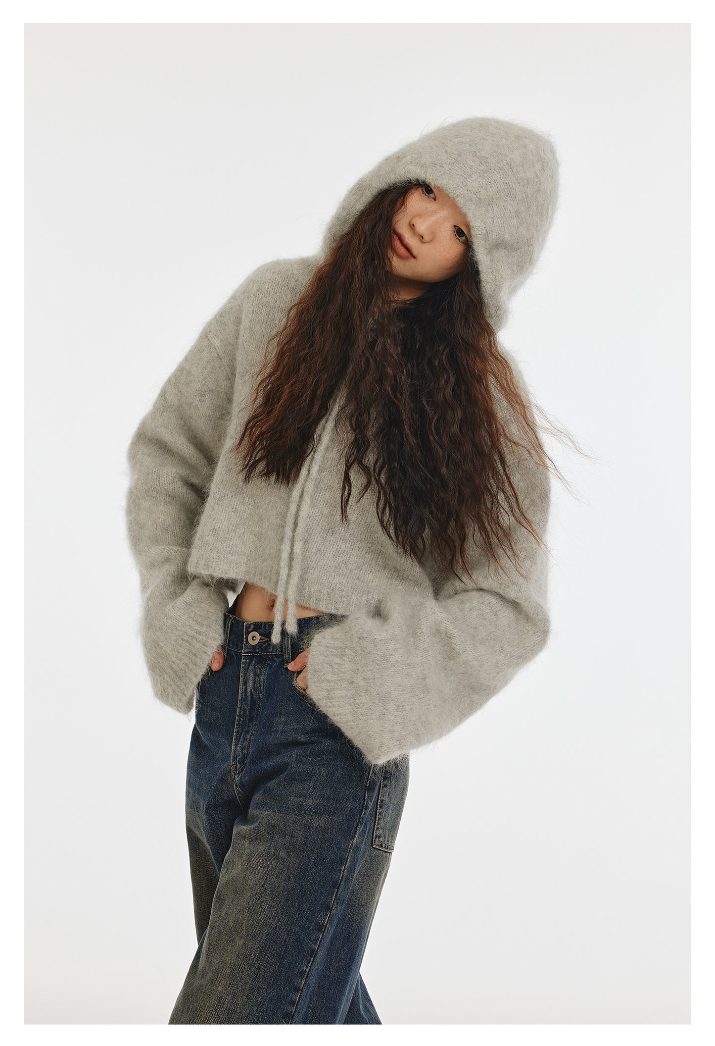 Mohair Short Length Knit Hoodie