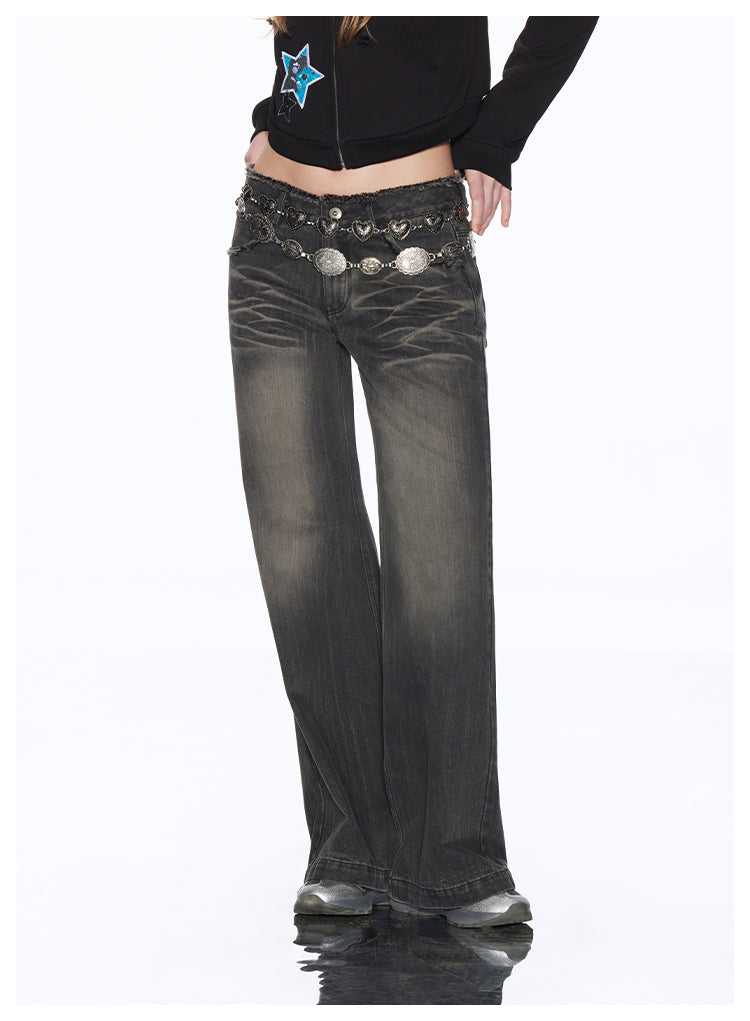 Loose fit retro washed black denim pants