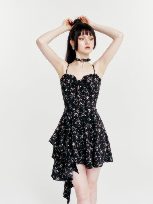 Floral Slim Suspender Dress