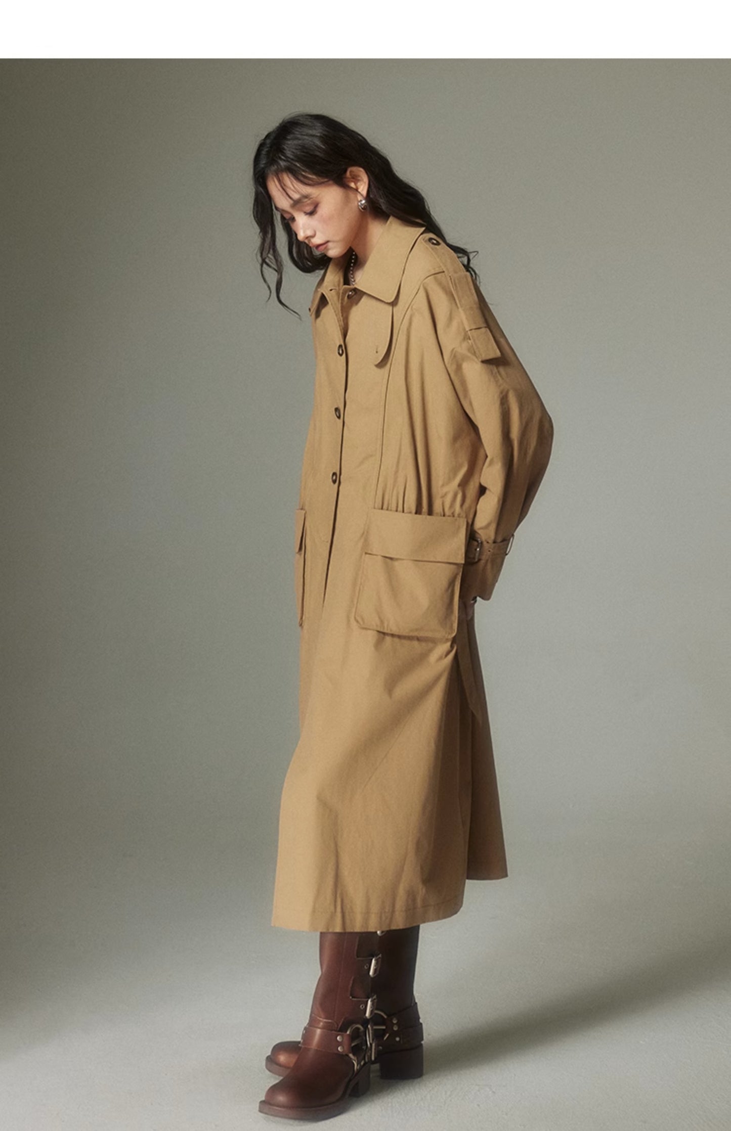 Khaki Retro British Long Trench Coat