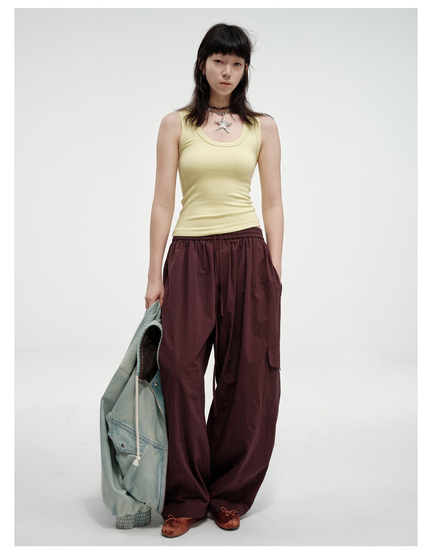 Wide leg loose fit casual cargo pants