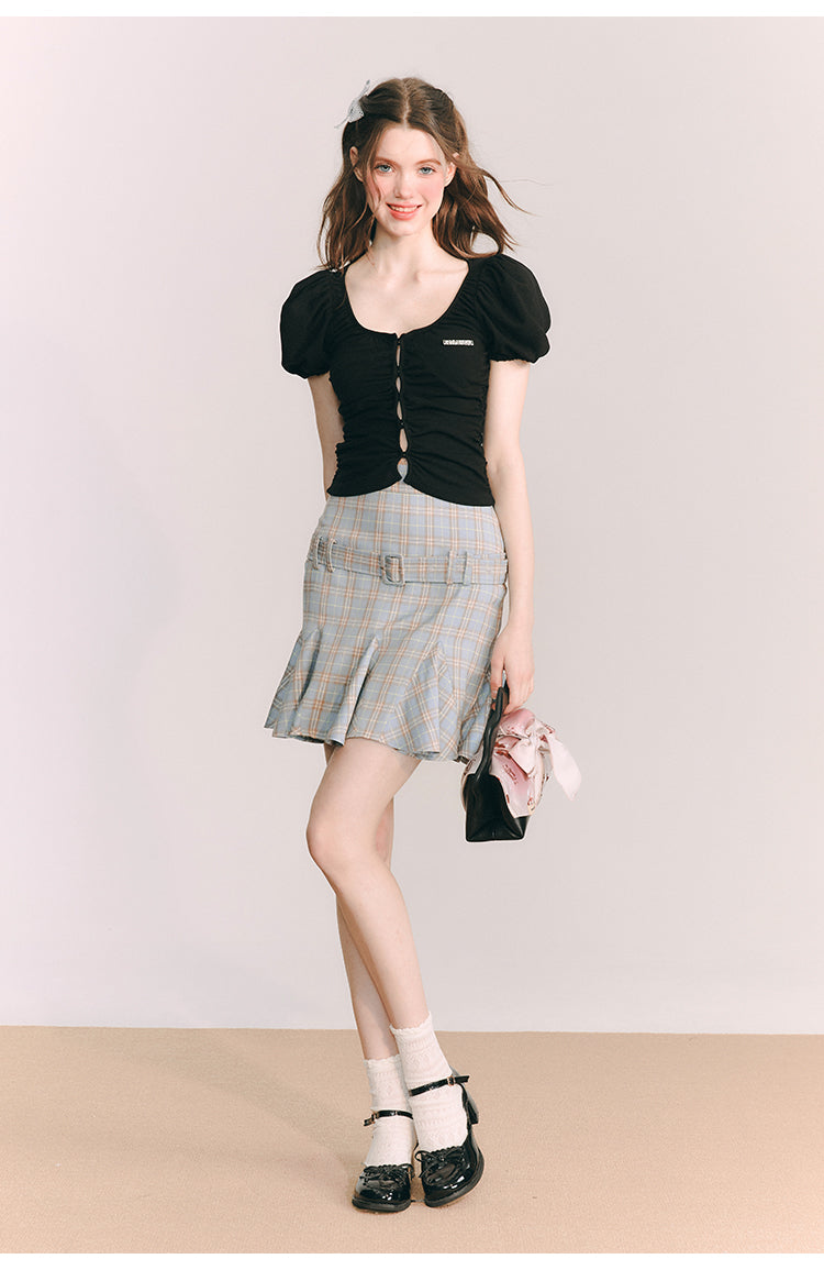 Plaid Slim Short  Length Skirt