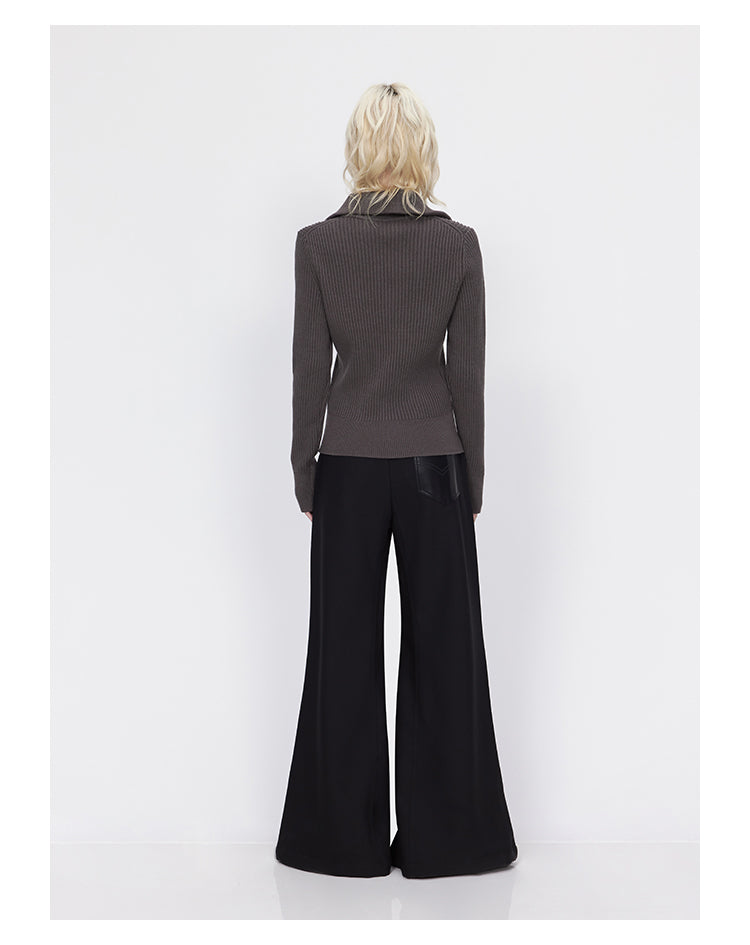 Wool wide-leg reconstructed leather flared pants