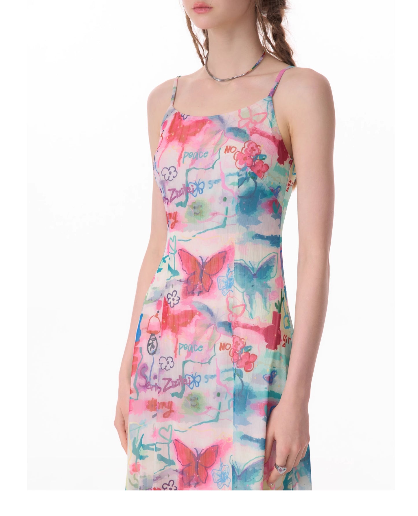 Graffiti butterfly print suspender dress