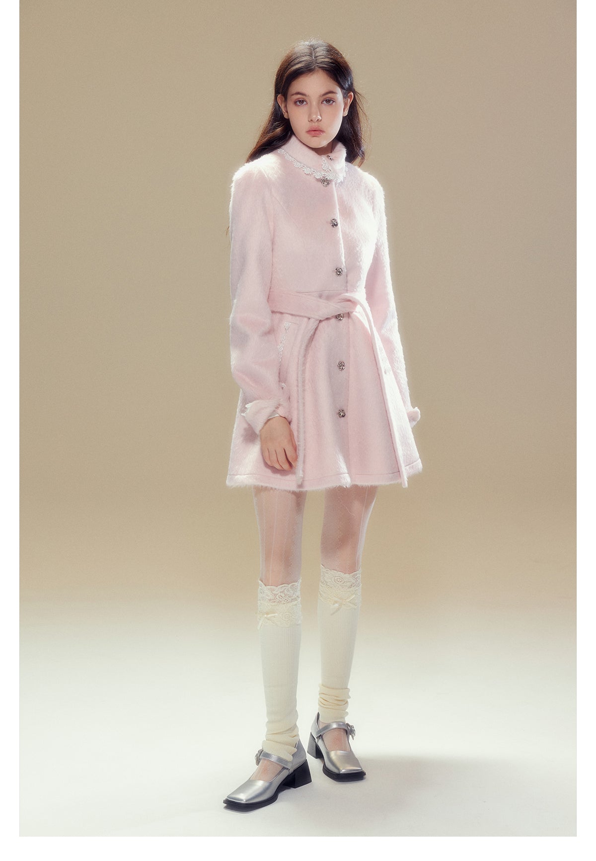 Girly Frill Short Length Wool Coat