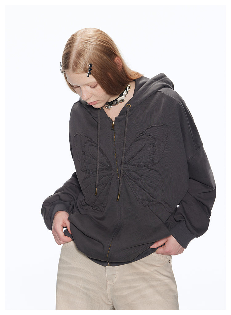 Loose fit zip butterfly hoodie