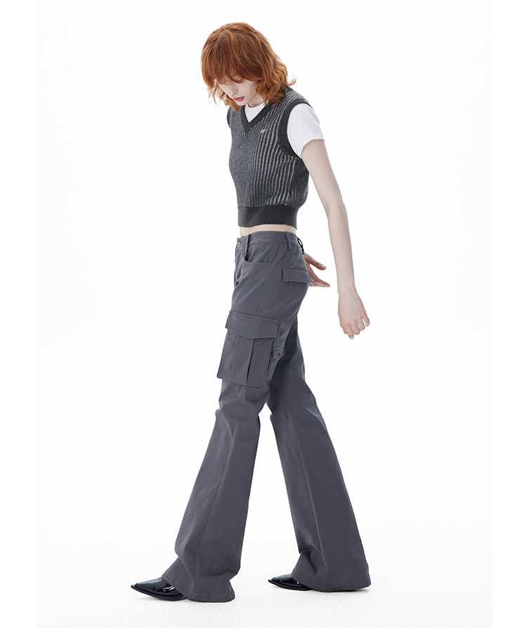 Slim straight multi-pocket glare pants