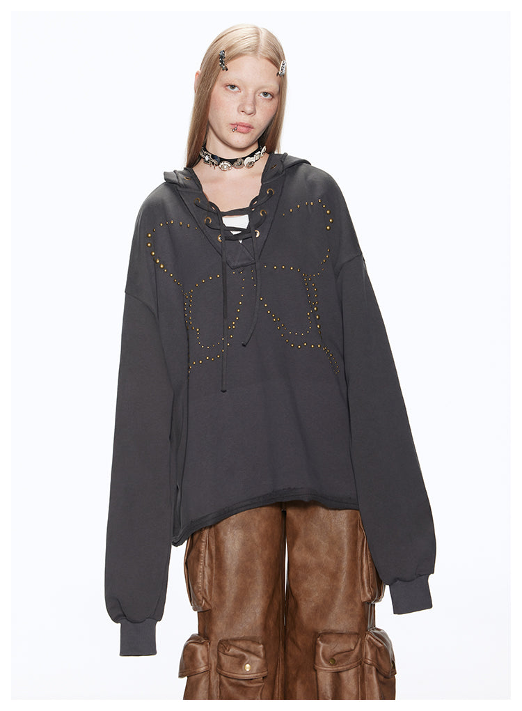 Oversized butterfly V-neck hoodie