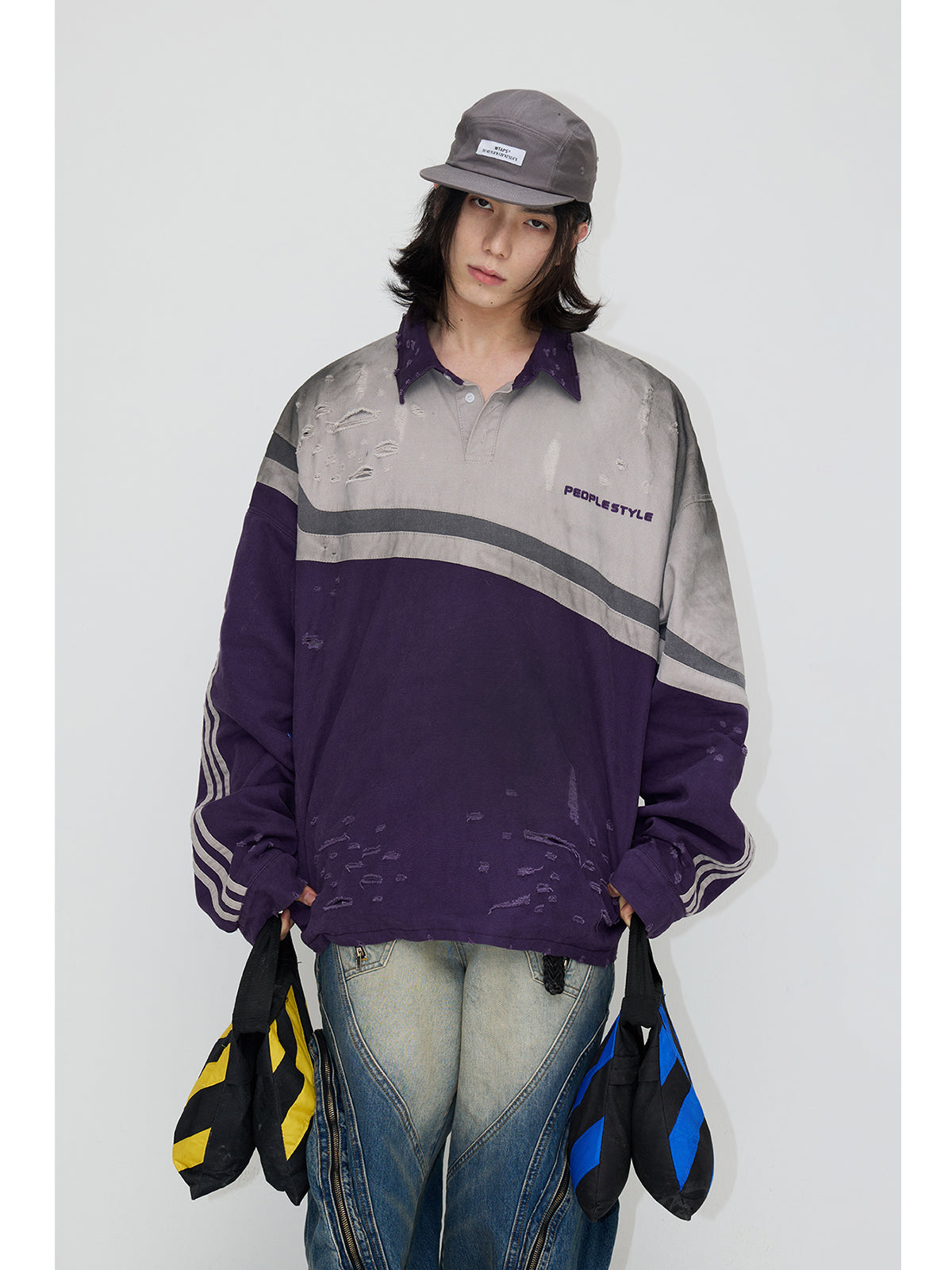 Loose Fit Damaged Half-Pro Sweatshirt