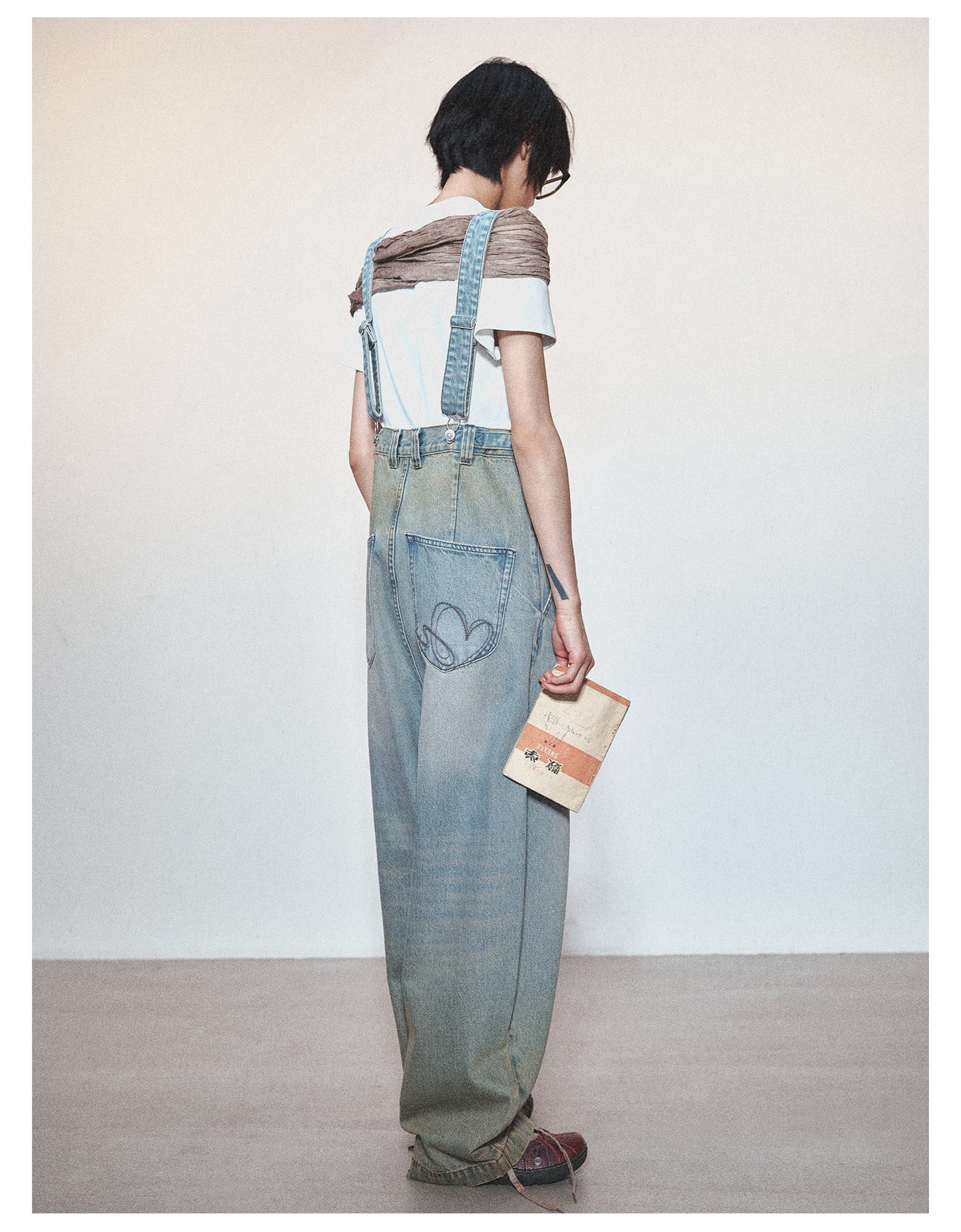 Retro Washed Casual Denim Suspender Pants