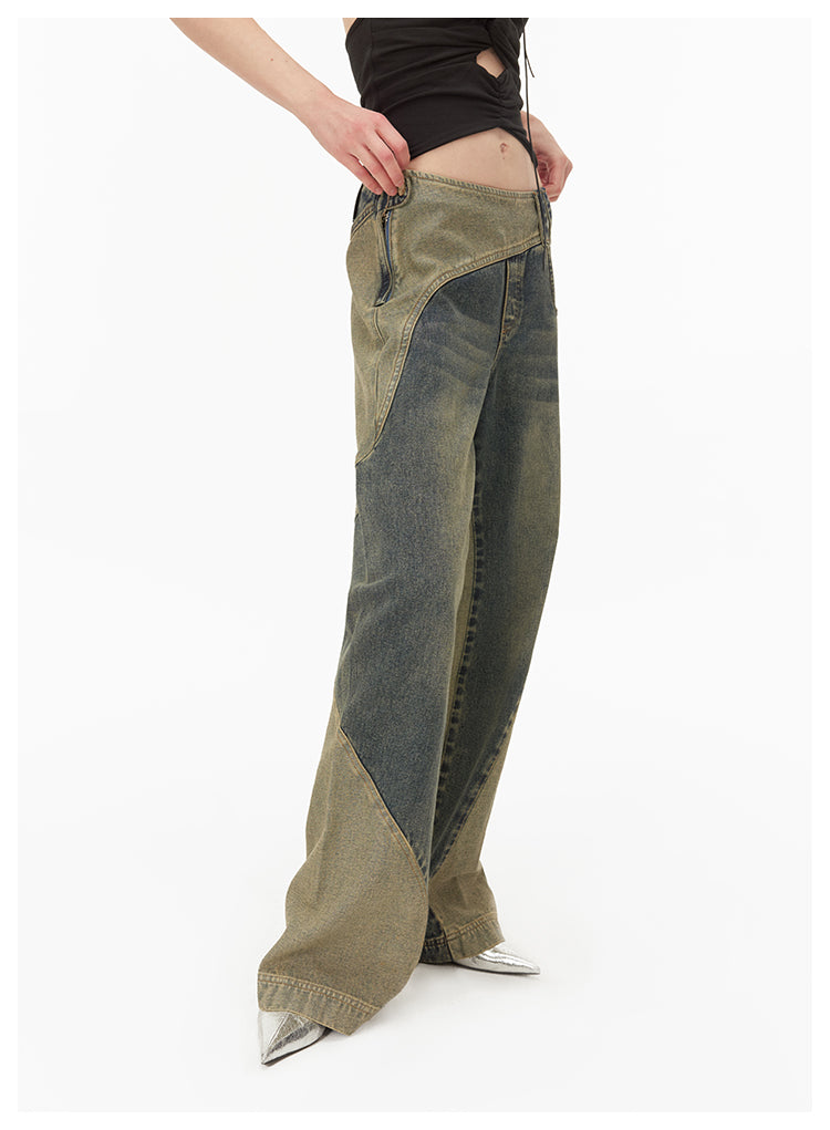 Reconstructed Retro Slim Straight Denim Pants