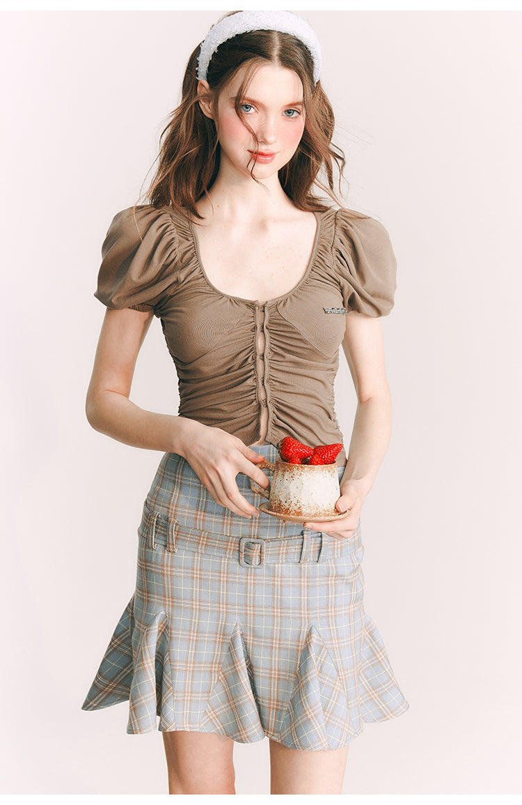 Plaid Slim Short  Length Skirt