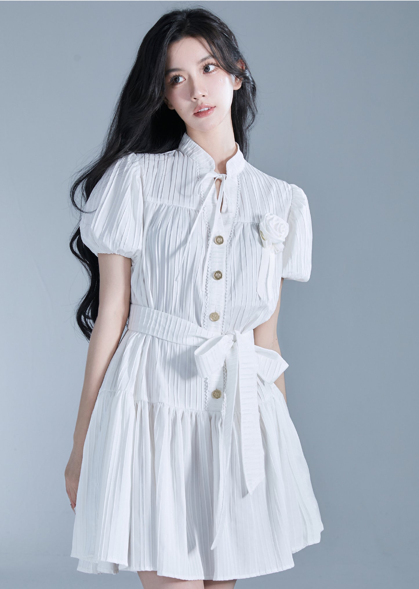 Front Button Oaf Sleeve Shirt Dress